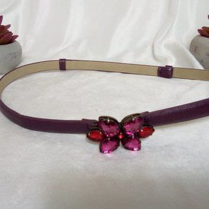 New Adjustable Skinny Burgundy Belt with Rhinestone Flower Buckle